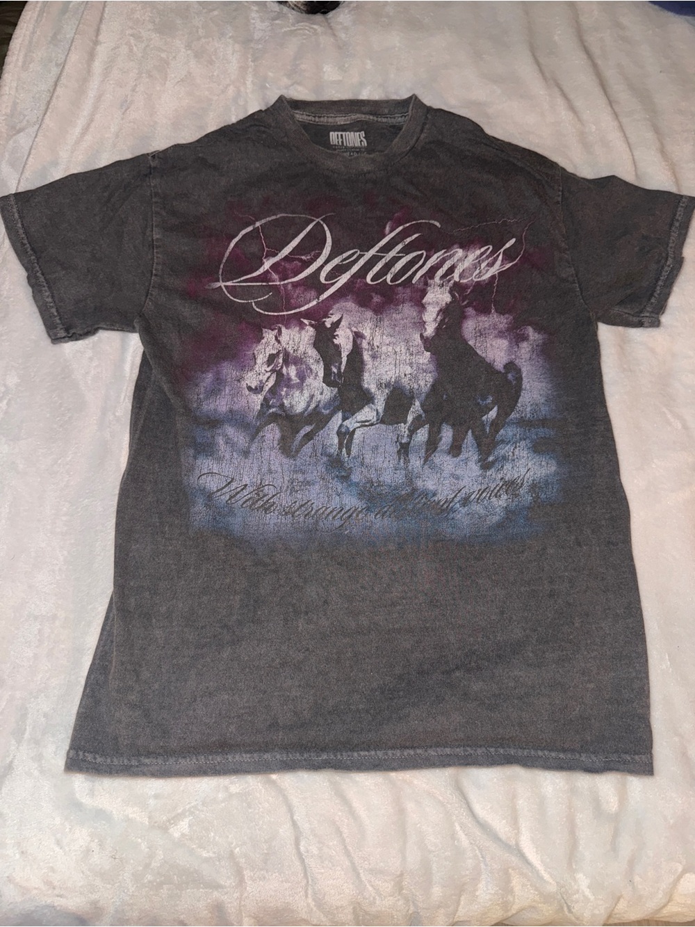 Deftones Graphic Band Tee - Washed Black with Purple & Blue Print